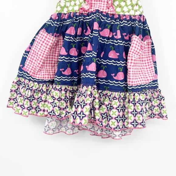 Olive Mae Toddler Girls Whale Gingham Mixed Print Tiered Halter Dress Size 2T - Picture 3 of 9